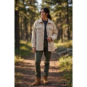 Hilary Radley Women’s Shacket Shirt Jacket Cream Fleece Button Front Size XL